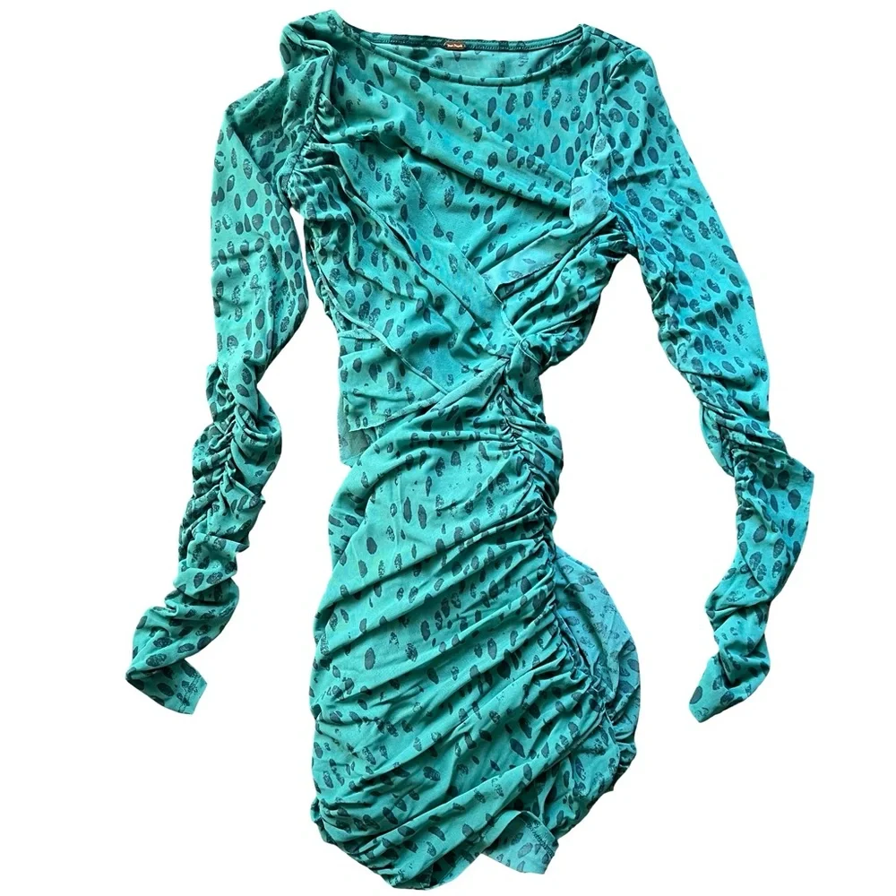 Free People Katana Mini Dress Green Ruched XS